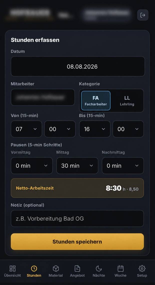 Stundenerfassung – mobile Zeiterfassung für die Baustelle