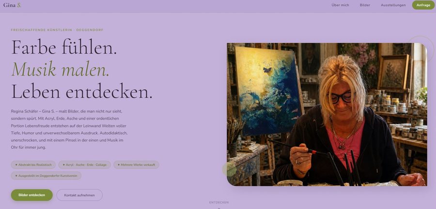Website-Referenz: Künstlerin Gina S. – Farbe fühlen