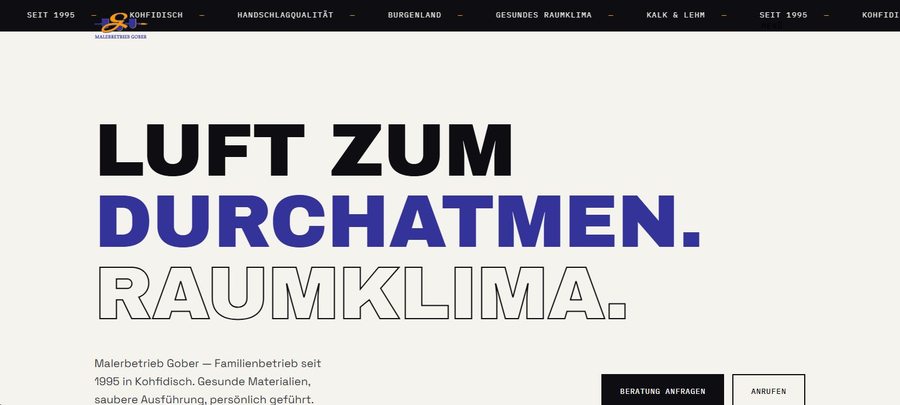 Website-Referenz: Malerbetrieb Gober – Luft zum Durchatmen